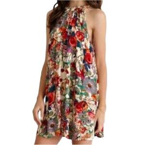 Entro Floral Tank Dress Lined Sundress Roses Colorful Boho L Womens Cottagecore